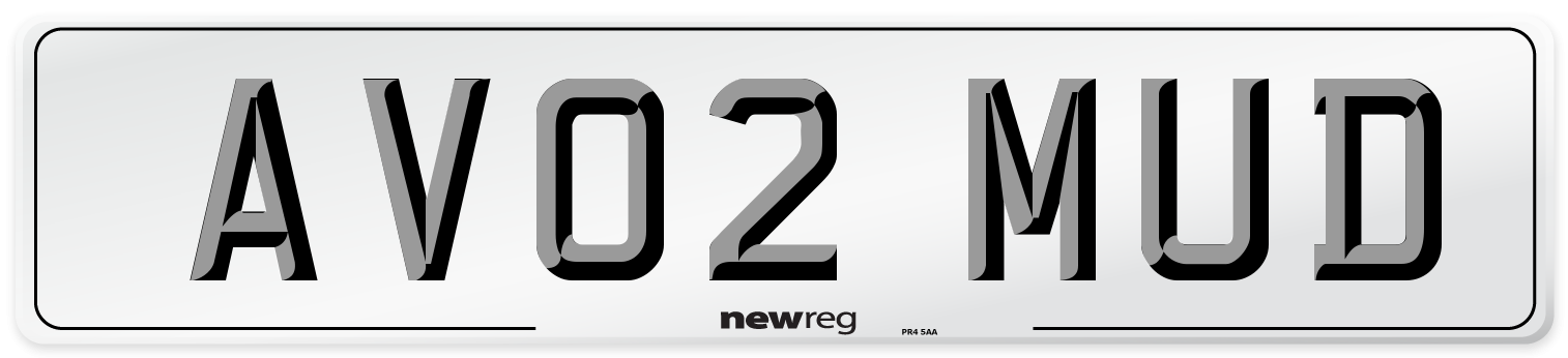 AV02 MUD Number Plate from New Reg